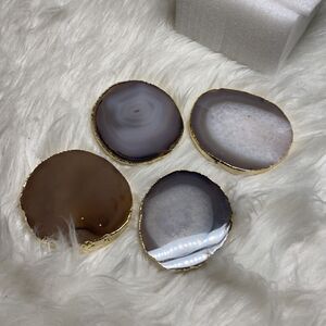 Agate coasters natural brown coasters with gold rim (for drinks).  New in box.